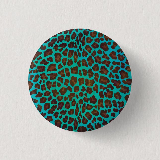 Leopard Brown and Teal Print 1 Inch Round Button (Front)