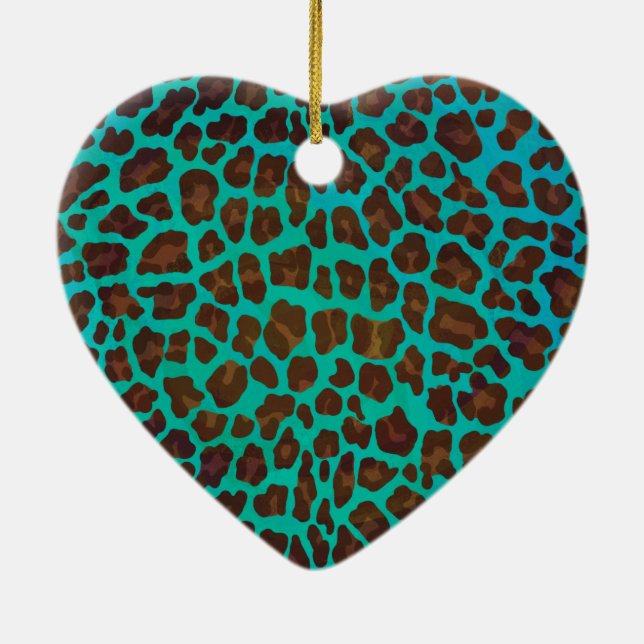 Leopard Brown and Teal Print Ceramic Ornament (Back)