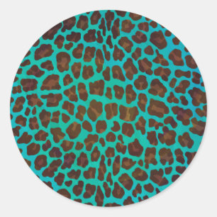 Leopard Brown and Teal Print Classic Round Sticker