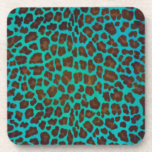 Leopard Brown and Teal Print Coaster