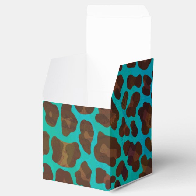 Leopard Brown and Teal Print Favor Box (Opened)