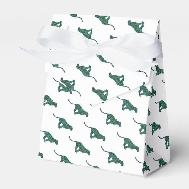 Leopard Brown and Teal Print Favor Box (Front Side)