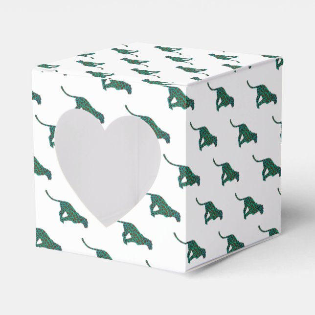 Leopard Brown and Teal Print Favor Box (Front Side)