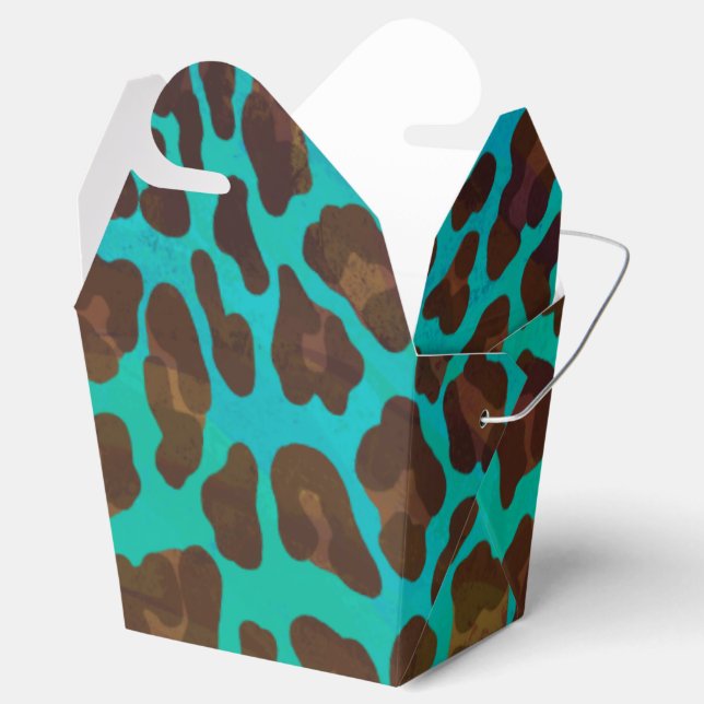 Leopard Brown and Teal Print Favor Box (Opened)