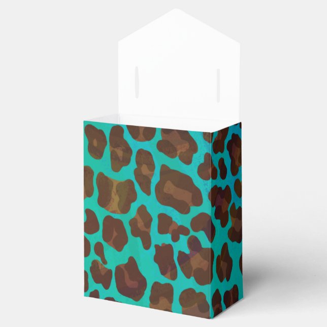 Leopard Brown and Teal Print Favor Box (Opened)