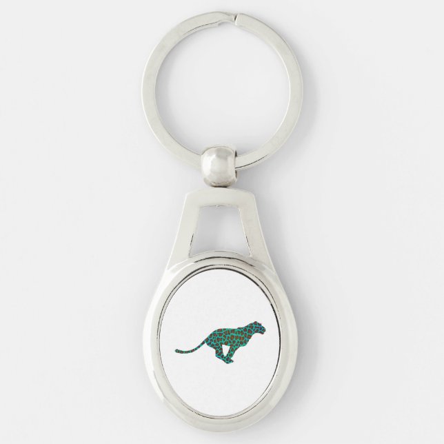 Leopard Brown and Teal Print Keychain (Front)