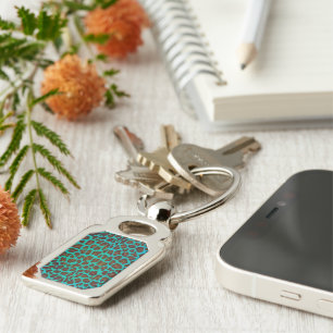 Leopard Brown and Teal Print Keychain