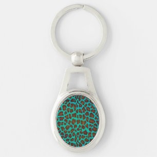 Leopard Brown and Teal Print Keychain