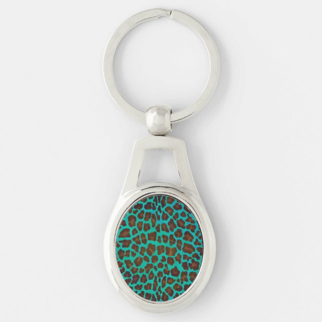 Leopard Brown and Teal Print Keychain (Front)