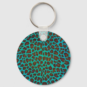 Leopard Brown and Teal Print Keychain