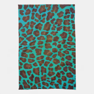 Leopard Brown and Teal Print Kitchen Towel