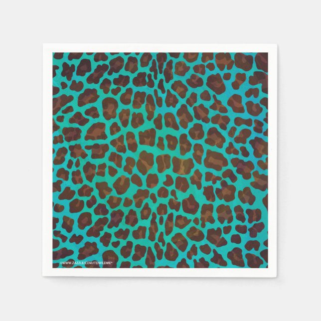 Leopard Brown and Teal Print Napkin (Front)
