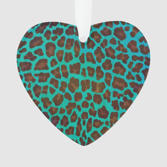 Leopard Brown and Teal Print Ornament (Front)