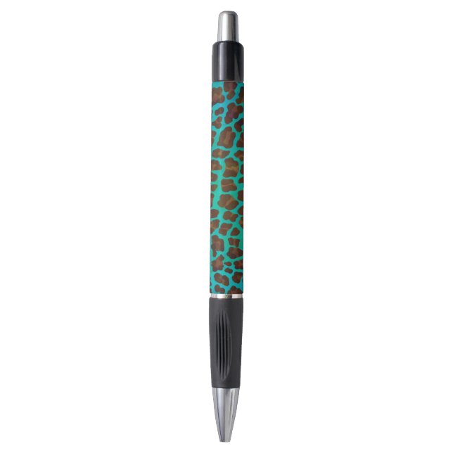 Leopard Brown and Teal Print Pen (Front Vertical)