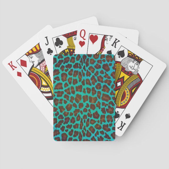 Leopard Brown and Teal Print Playing Cards (Back)