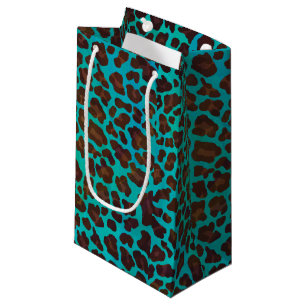 Leopard Brown and Teal Print Small Gift Bag