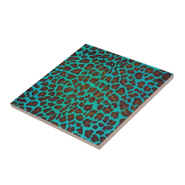 Leopard Brown and Teal Print Tile (Side)