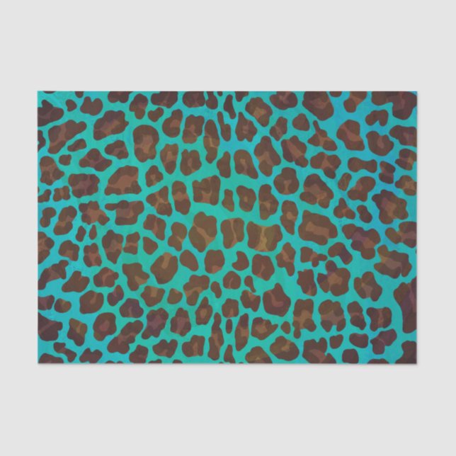 Leopard Brown and Teal Print Tissue Paper (Front)
