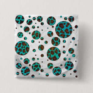 Leopard Brown and Teal PrintPolka Dots 2 Inch Square Button
