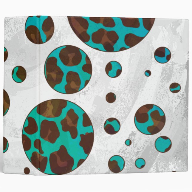 Leopard Brown and Teal PrintPolka Dots Binder (Front/Spine)