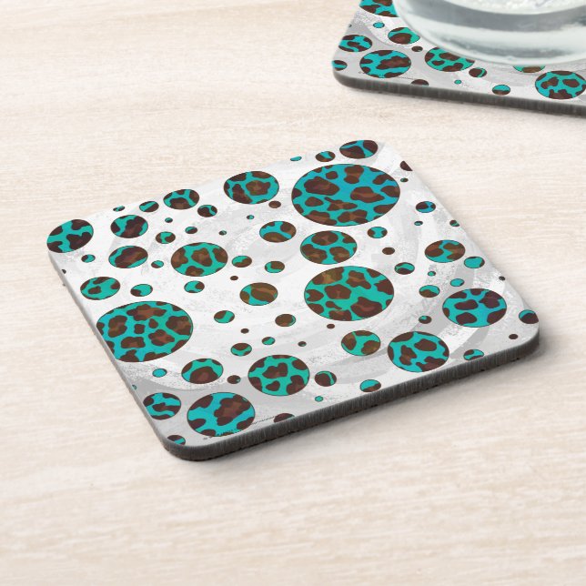 Leopard Brown and Teal PrintPolka Dots Coaster (Left Side)