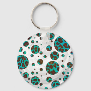 Leopard Brown and Teal PrintPolka Dots Keychain