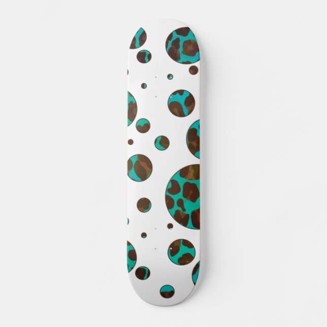 Leopard Brown and Teal PrintPolka Dots Skateboard (Front)