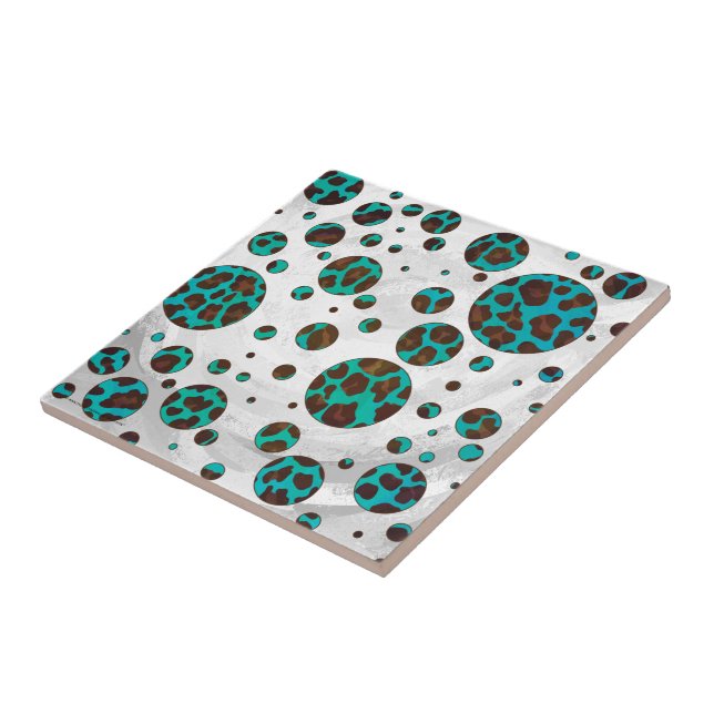 Leopard Brown and Teal PrintPolka Dots Tile (Side)