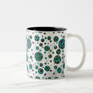 Leopard Brown and Teal PrintPolka Dots Two-Tone Coffee Mug