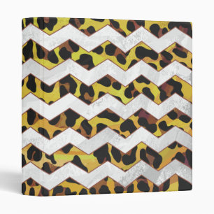 Leopard Brown and Yellow Cevron Print Binder