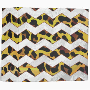 Leopard Brown and Yellow Cevron Print Binder