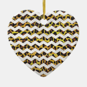 Leopard Brown and Yellow Cevron Print Ceramic Ornament