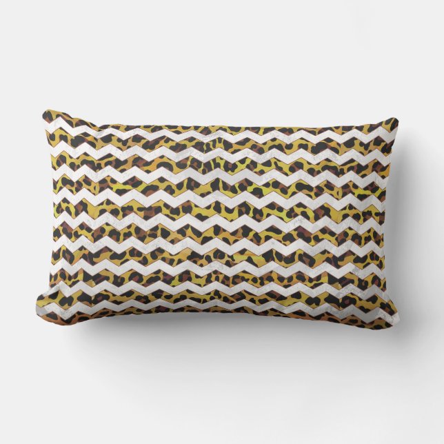 Leopard Brown and Yellow Cevron Print Lumbar Pillow (Front)