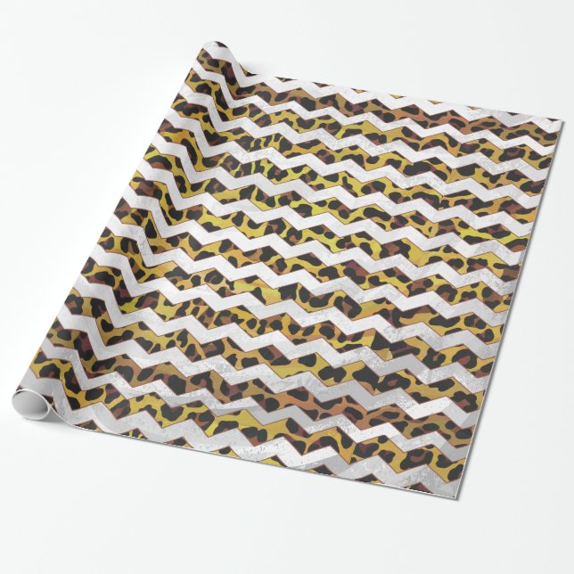 Leopard Brown and Yellow Cevron Print Wrapping Paper (Unrolled)