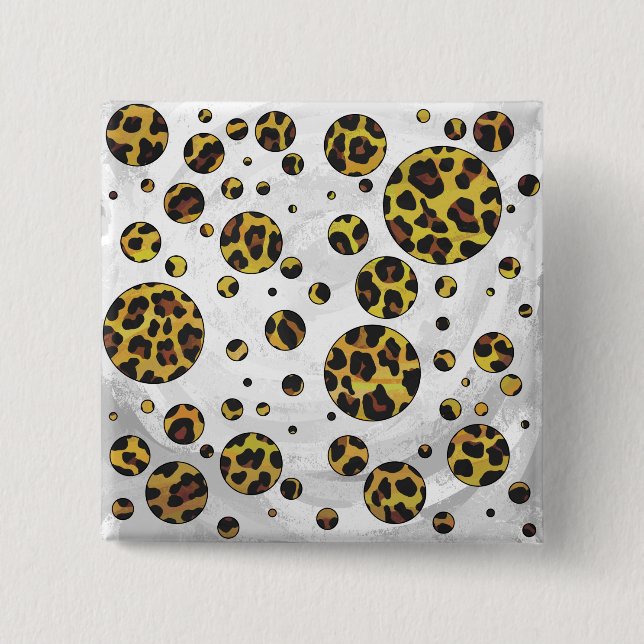 Leopard Brown and Yellow Polka Dot 2 Inch Square Button (Front)