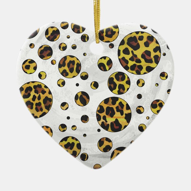 Leopard Brown and Yellow Polka Dot Ceramic Ornament (Front)