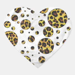 Leopard Brown and Yellow Polka Dot Heart Sticker