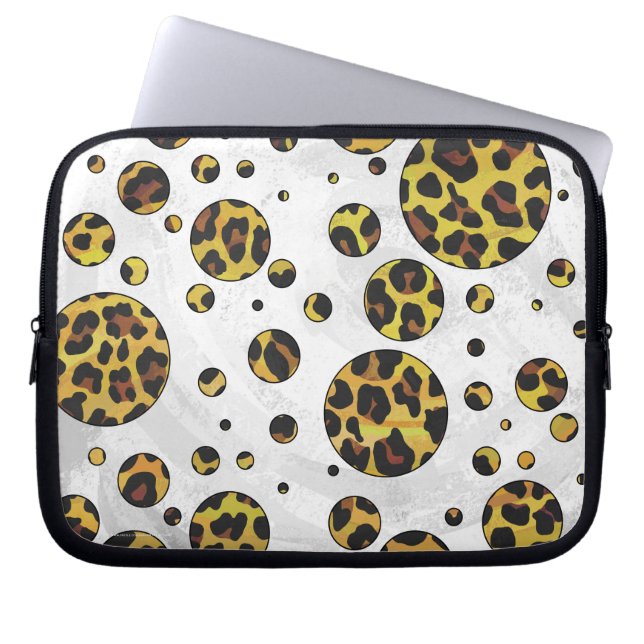 Leopard Brown and Yellow Polka Dot Laptop Sleeve (Front)