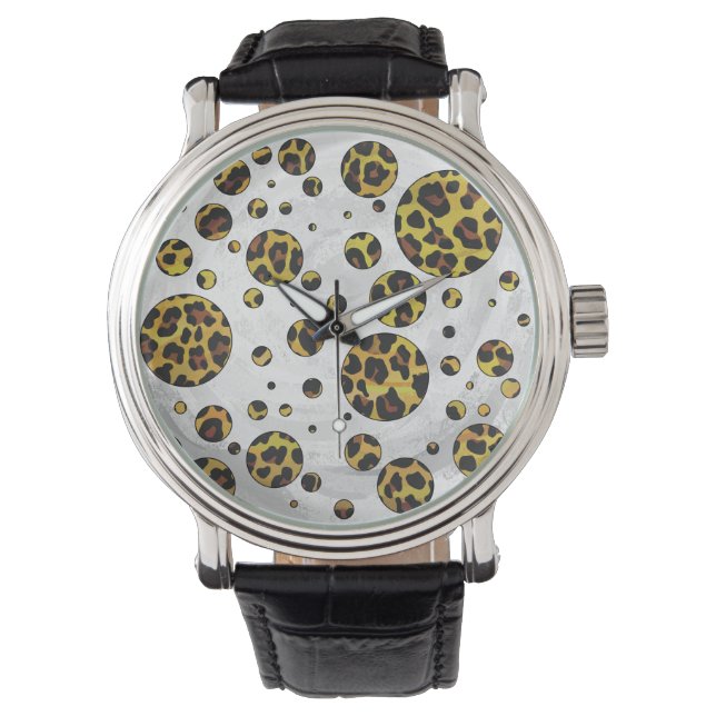 Leopard Brown and Yellow Polka Dot Watch (Front)