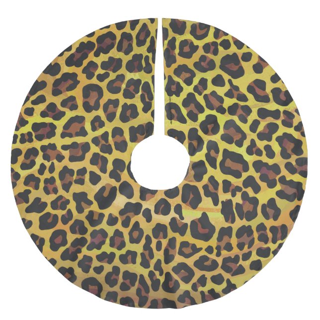 Leopard Brown and Yellow Print Brushed Polyester Tree Skirt (Front)