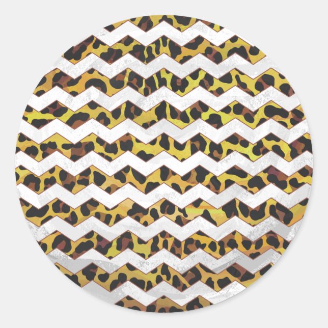 Leopard Brown and Yellow Print Classic Round Sticker (Front)