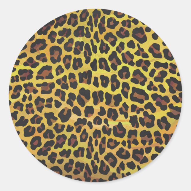 Leopard Brown and Yellow Print Classic Round Sticker (Front)