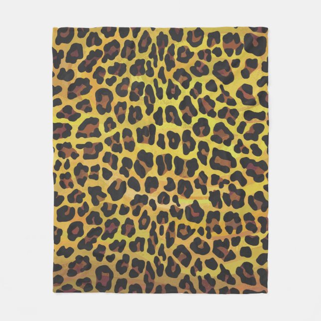 Leopard Brown and Yellow Print Fleece Blanket (Front)