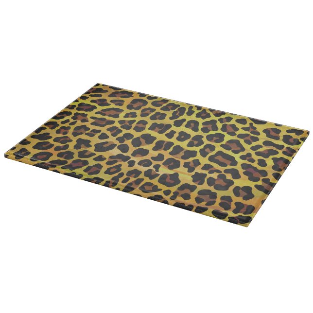 Leopard Brown and Yellow Print Glass Cutting Board (Corner)