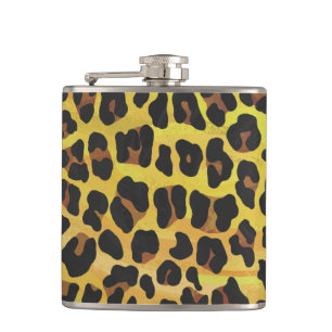 Leopard Brown and Yellow Print Hip Flask