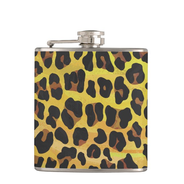 Leopard Brown and Yellow Print Hip Flask (Front)
