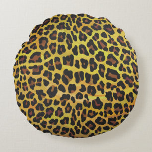 Leopard Brown and Yellow Print Round Pillow