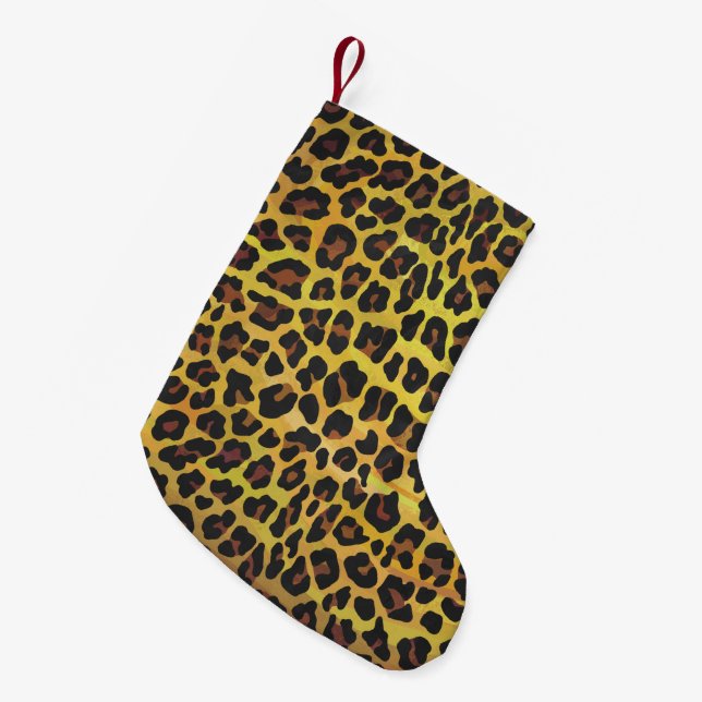 Leopard Brown and Yellow Print Small Christmas Stocking (Front (Hanging))