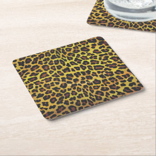 Leopard Brown and Yellow Print Square Paper Coaster
