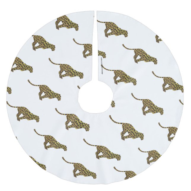 Leopard Brown and Yellow Silhouette Brushed Polyester Tree Skirt (Front)